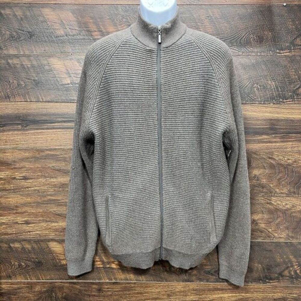 Joseph Abboud Sweater XXL Men's Full Zip Brown Wool Blend Shacket Grandpa Core‎